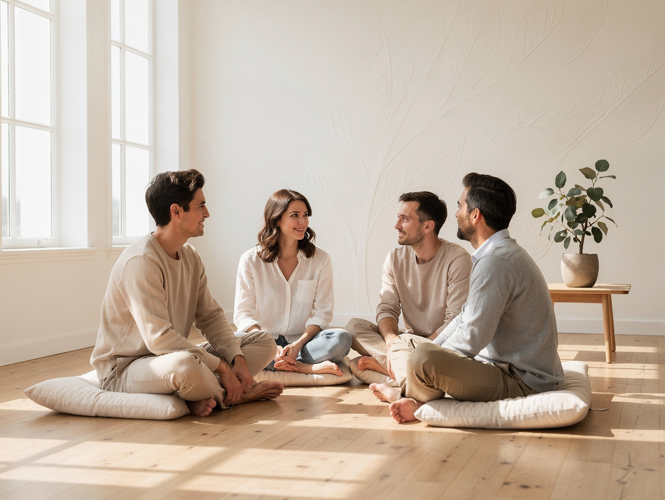 Individuals sharing health stories in a supportive circle